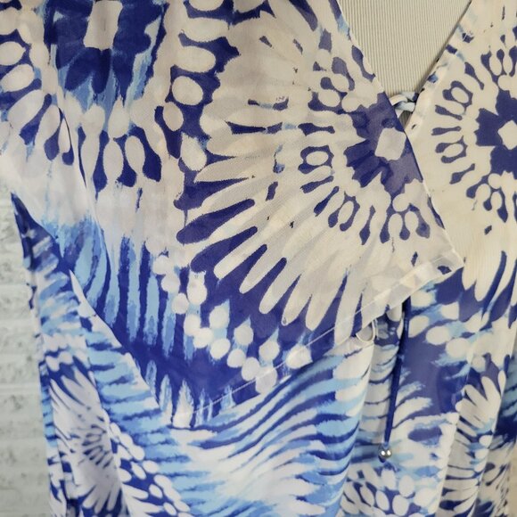 Ana Womens Top 2X Plus Tunic 3/4 Sleeve Blue Tie Dye Lace Up Lightweight TIE15E - Picture 5 of 9